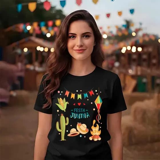 Camiseta feminina masculina Festa junina Caipira São João Premium Peão Arraiá Cacto Estiloso Unissex