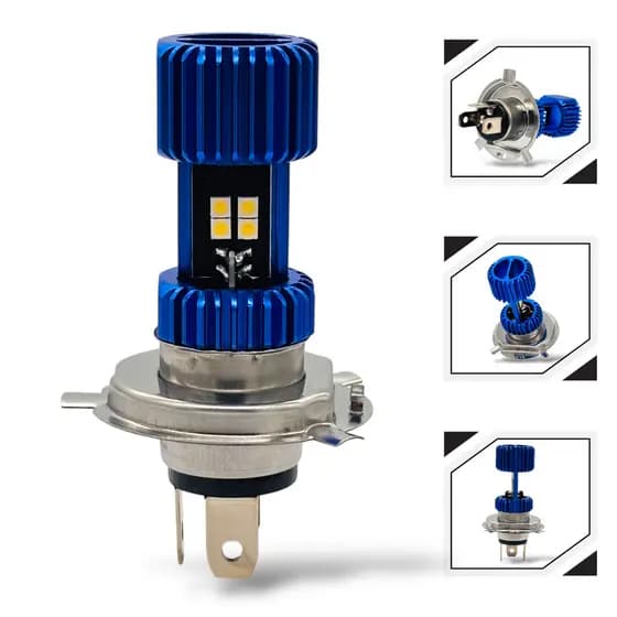 Lâmpada Led Moto H4 Modelo Strobo 7000k Alta Potência Branca - Branco-frio - H4 - Azul