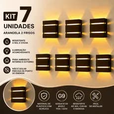 Kit 7 Arandelas 2 Frisos 2 Focos Luminária  Para Jardim Muro Parede Sítios Piscinas Sacada decoração