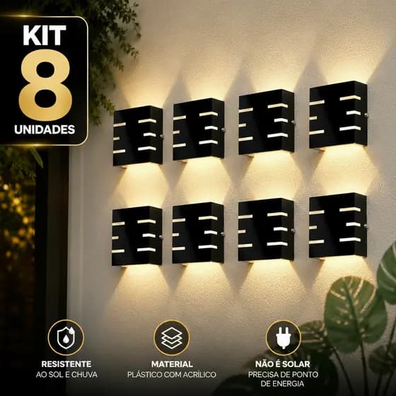 Kit 8 Arandela Luminária Slim Externa Interna 6 Frisos Moderna Apartamento Casa Corredores Jardim
