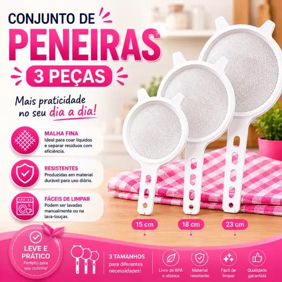 kit Peneiras Coador 3 Peças 7/9/11 cm Branco - Alves Plastic