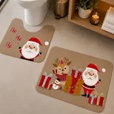 KIT com 2 Tapetes para Banheiro Natalino ANTIDERRAPANTE EMBORRACHADO NATAL Papai Noel 01