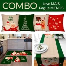 COMBO NATAL: KIT 4 CAPAS DE ALMOFADA + KIT 3 TAPETES PARA COZINHA + TRILHO DE MESA - PAPAI NOEL 23