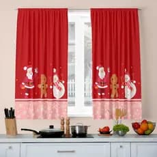 Par de Cortinas Natalinas para Cozinha passa varão NATAL TAMANHO 2.00mx1.36m DECORAÇÃO Papai Noel 04