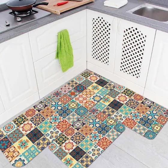 KIT com 3 Tapetes para Cozinha ANTIDERRAPANTE EMBORRACHADO com Estampa Digital Modelos 09