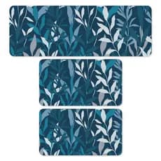 KIT com 3 Tapetes para Cozinha ANTIDERRAPANTE EMBORRACHADO Folhagem Blue
