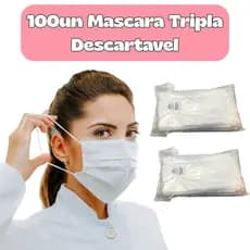100Un MASCARA Tripla Descartável cor Branca Hospitalar Clinicas Profissional Higiênica Limpeza