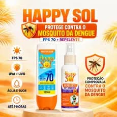 Protetor Solar Toque Seco Rosto e Corpo Corporal Happy Sol FPS 70 + Repelente Spray de Insetos 120ml