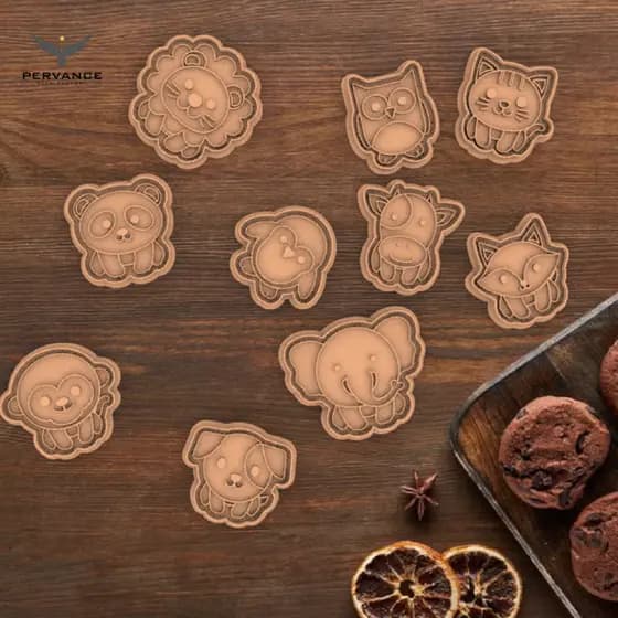 Kit 10 Cortadores Biscoitos e Massas Animais Fofos - Carimbo para Confeitaria