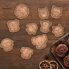 Kit 10 Cortadores Biscoitos e Massas Animais Fofos - Carimbo para Confeitaria