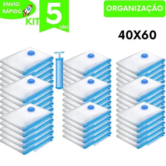 Kit Organizador de Guarda Roupas Saco Vácuo Bomba Manual Edredons Cobertores Economia Espaço Premium Mala Viagem