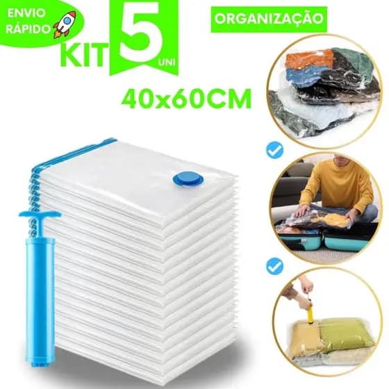 Conjunto Organizador de Guarda Roupas Saco Vácuo Bomba Manua Edredons Cobertores Economia  Mala Viagem Utilidades