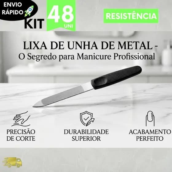 Kit Manicure 48 Lixa de Unha de Metal Profissional Alta Precisão e Durabilidade Premium Esmalte