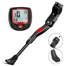 Velocímetro Para Bike Com Fio Sensor + Pezinho Para Bike Descanso Lateral Com Regulagem 20 Até 29