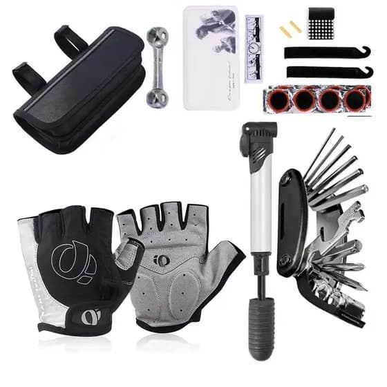 Kit Estojo de Ferramentas Para Bike Ciclismo Multiuso Bomba De Inflar Pneu Remendo + Luvas Com Gel