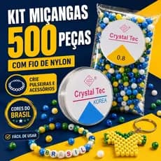Kit Miçangas Coloridas Brasil 500 Peças Com Fio Nylon Para Pulseiras Artesanato DIY Infantil Criativo
