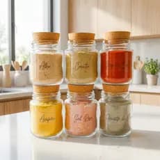 Potes de Tempero 240ml Cartela de Temperos com 28 Adesivos - Porta Temperos  - Cozinha - Organização