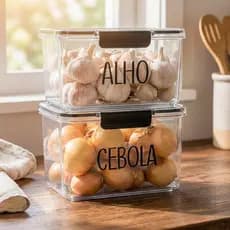 Organizador Multiuso de Geladeira 1,9L - Pote Hermético com Etiqueta, Porta Alho | Avulso ou Kit
