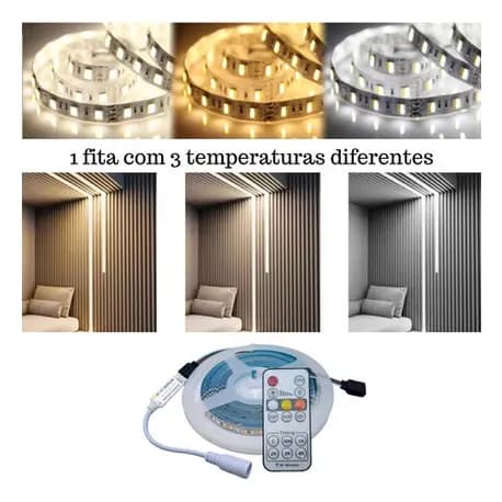 Fita Led 3528 180 led por metro 5 Metros 3 Tons Branco Controle Iluminação de LED 12v Controladora
