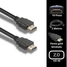 Cabo HDMI 2.0 4K Ultra HD HDR 3D 2 Metros PS5 PS4 Xbox TV Monitor Projetor Notebook PC Computador Áudio Vídeo