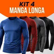 Kit 4 Camiseta Manga Longa Dry Fit Térmica Masculina Academia Segunda Pele Treino Proteção Solar UV