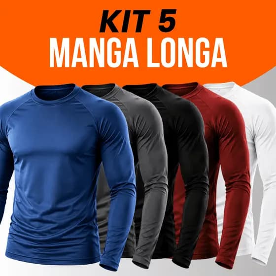 Kit 5 Camiseta Manga Longa Dry Fit Térmica Masculina Academia Segunda Pele Treino Proteção Solar UV