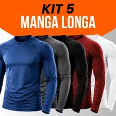 Kit 5 Camiseta Manga Longa Dry Fit Térmica Masculina Academia Segunda Pele Treino Proteção Solar UV