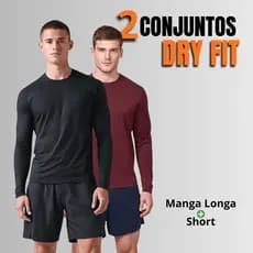 Kit 2 Conjuntos Camiseta Masculina Manga Longa Dry Fit + Shorts Academia Fitness Esportivo Premium