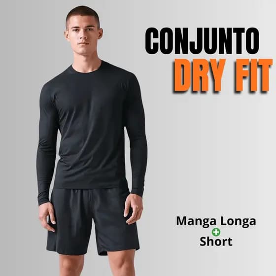 Conjunto Camiseta Masculina Manga Longa Dry Fit + Shorts Academia Fitness Treino Esportivo Premium