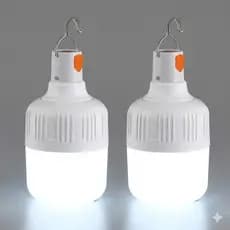 Kit 02 Lâmpadas de Emergência Led 40W Recarregável USB Camping c/ Gancho Alta Potência Lâmpada Bulbo