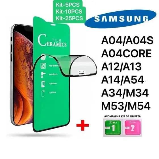 Kit 5/10/25PCS Pelicula Cerâmica 9D Samsung /A12/A13/A14/A23/A34/A54/M14/M34/M35/M53/M54ng A04/A04S/