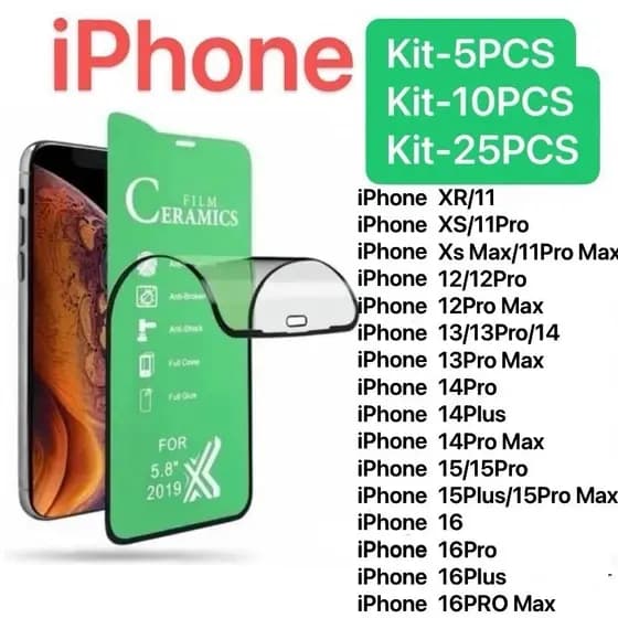Kit 5/10/25PÇS Película Cerâmica 9D HD IPhone15/15PRO/15PLUS/15PRO MAX 16/16PRO/16PLUS/16PROMAX