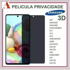 Película Samsung  Privacidade de Vidro 3D Privativa Todos Modelos A01 A02 A02S A11 A12 A20S A21S A30S A32 A52 A71 A72