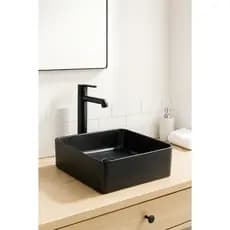 Cuba de Apoio Quadrada Preta 36x36cm Slim em Cerâmica EVERFORT para Banheiro e Lavabo