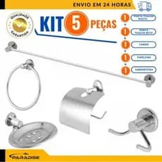 Kit Banheiro Inox Acessórios Metal INOX 5 Peças Luxo Mais Barato