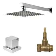 Chuveiro Piscina Ducha Cromado com Acabamento Quadrado e Registro De Pressão 3/4