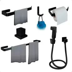 Kit Acessórios de Banheiro Lavabo Preto + Ducha + Acabamento de Metal Padrão Deca Metal 1/2 3/4