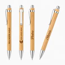Kit Canetas Ponta Fina Ecológica Feita Em Bambu Personalizada Nome Logo