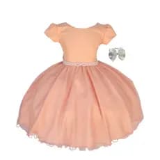 Vestido Infantil Salmao Festa Casamento Formatura Com Tiara