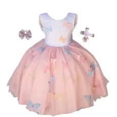 Vestido Infantil Borboleta Festa Casamento Formatura Com Luva E Tiara