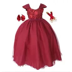 Vestido Infantil Marsala Formatura Casamento Festa Com Luva E Tiara