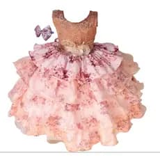 Vestido Infantil Floral Babado Encantado Para Festa Casamento Com Tiara