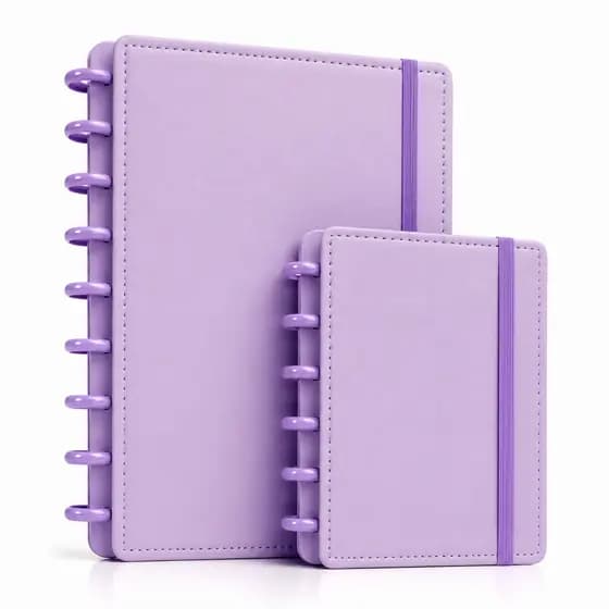 Kit 2 Caderno Inteligente Roxo A5 e A6 Elástico Discos Removíveis Planner Agenda Bloco de Notas