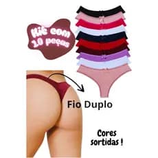 Combo Com 10 Calcinhas Fio Duplo Lisa Confortável Dia A Dia Cores Sortidas