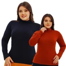 Kit 2 Camisetas Blusinhas Gola Alta Manga Longa