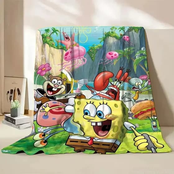 Bob Esponja Kawaii Impresso Flanela Cobertor Fino King Size Luxo Inverno Lance Cobertores De Viagem Para Crianças Sofá M