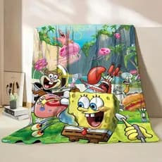 Bob Esponja Kawaii Impresso Flanela Cobertor Fino King Size Luxo Inverno Lance Cobertores De Viagem Para Crianças Sofá M