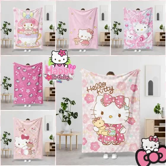 Cobertor De Pelúcia Hello Kitty Infantil Confortável E Adequado Para A Pele Cochilo Escolar De Escritório Flanela Macia