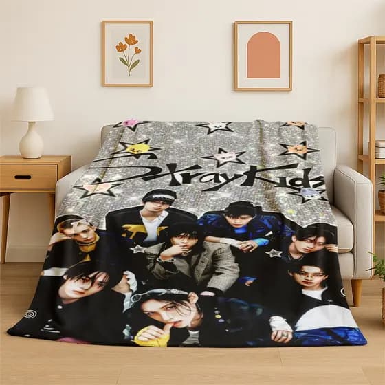 Kpop Stray Crianças Música Estrela Flanela Cobertor Macio Quente Lance Para O Quarto Sala De Estar Cama Viagem Acampamen