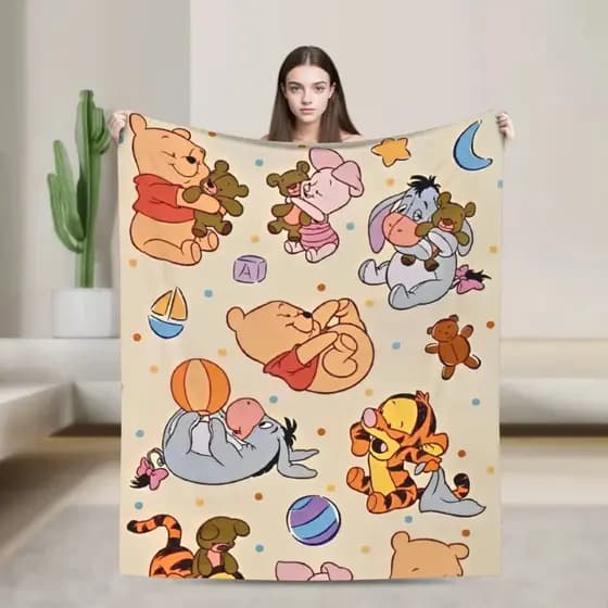 Cobertor Felpudo Do Ursinho Pooh , Fofo De Desenho Animado Para Casa , Colcha De Xcm